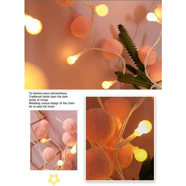 20 LED-ljusslinga batteridriven Pom Pom-boll 2 meter varm