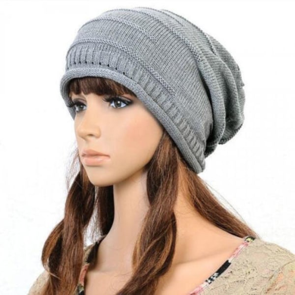 Kvinna Stickad Slouchy Hat Beanie Vinter Skidmössa - spot försäljning Light Gray