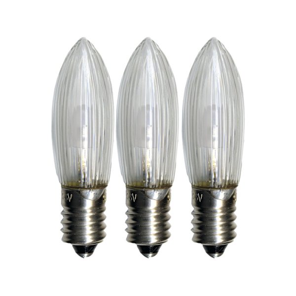 Energisnåla 3-pack LED-lampor klassisk räfflad stil E10, 10-55v
