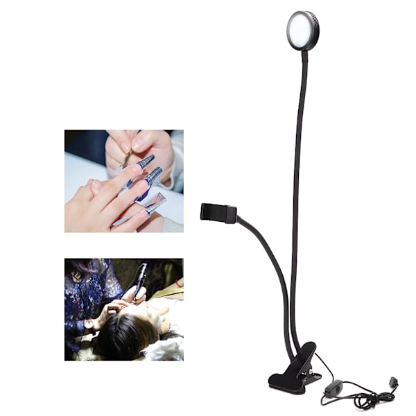 Klippbar sammenleggbar LED-lampe med høy lysstyrke Tattoo-lampe Justerbar neglekunstlampe Svart