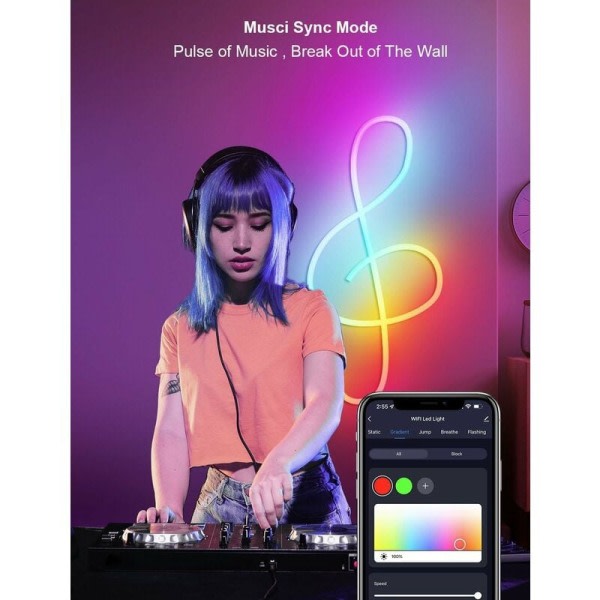 LED Neon Ljusremsa 3m RGBIC Bluetooth LED Ljusremsa med APP