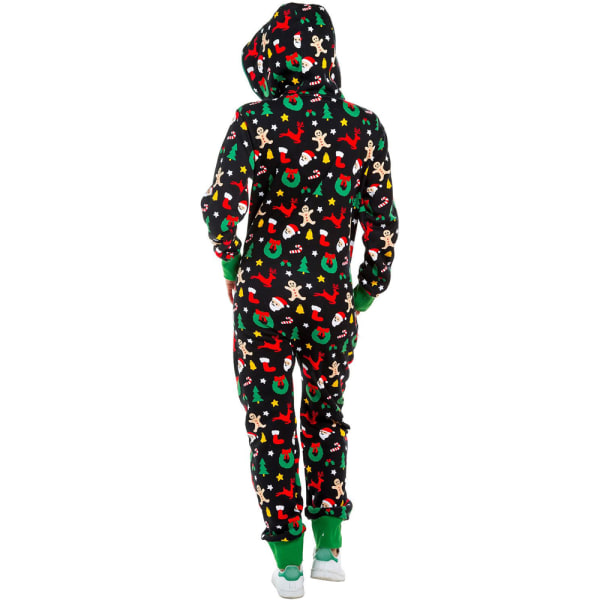 Dam Jul Xmas Pläd Huvtröja Jumpsuit Tryckt Långärmad Green