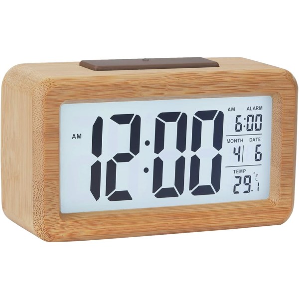 Trädigital väckarklocka, LED-display väckarklocka i trästruktur