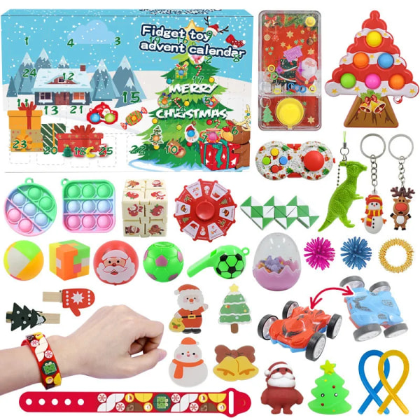 24 st/ set Adventskalender Fidget Toys Jultomten DIY Xmas Tree Hanging Pendant 2023 Julnedräkning Kalender Leksaker för barn style 4