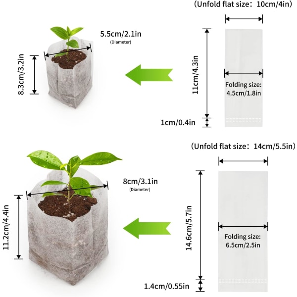 200-pak Biologisk Nedbrytbare Planteposer i Non-Woven Stoff for Planter