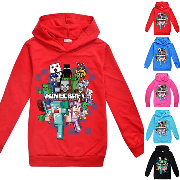 Barn Minecraft Jumper Hoodie Genser Langærmet Pullover Topper rød 120cm red