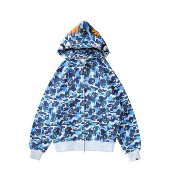 Bape-huppari Hai-suu Ape Camo-printti Puuvilla Täysvetoketju Takki sininen XL sininen blå XL