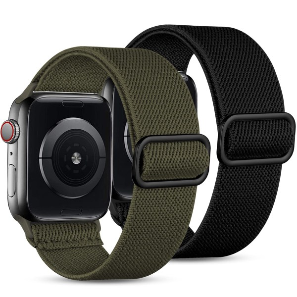 2-pak remmar kompatible med Apple Watch-remmar 45 mm 44 mm 42 mm, loop for iWatch SE Ultra Series 8 7 6 5 4 3 2 1, svart/grønn