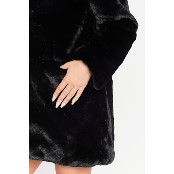 Kvinders varm vinterjakke i kunstig pels med for og knapper - Sort Black XL