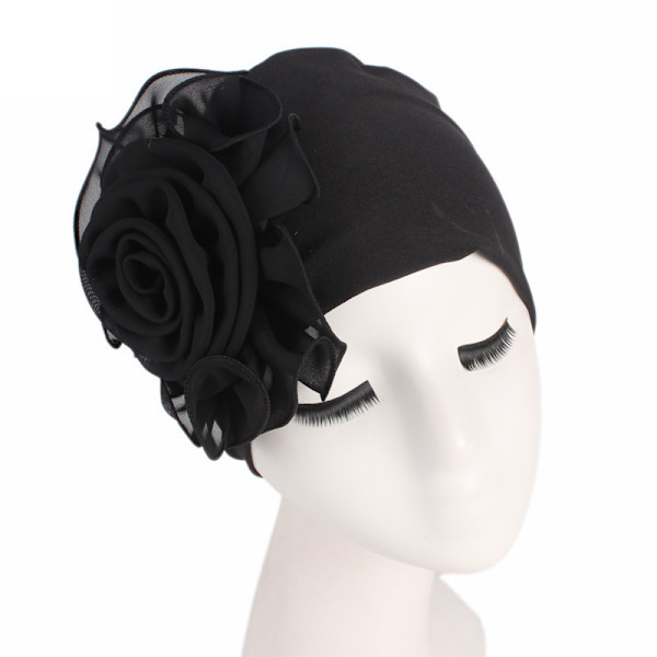Damehatt med stort blomstermønster, bandanahatt, lue black