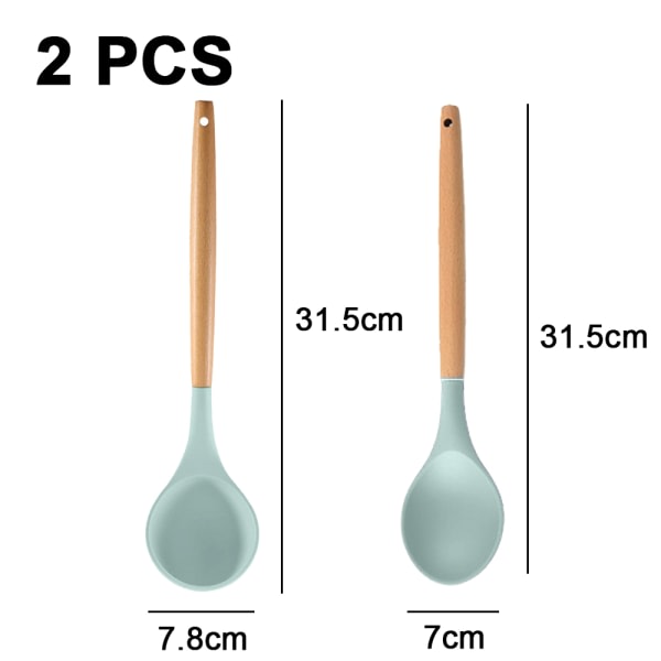CDQ 2-delt sæt, lette at rengøre køkkenredskaber i træ, Suppeske + Migeng (søgrøn)