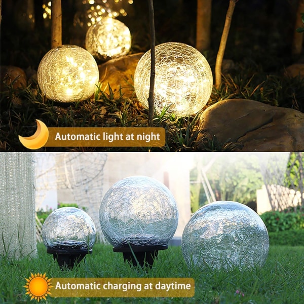 Solcellslampor Utomhus Trädgårdsdekoration 2 Pack Cracked Glass Ball