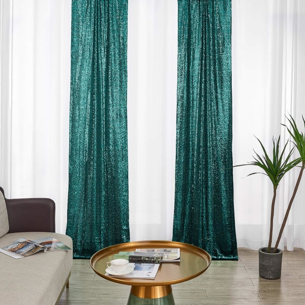 2×8Ft-2 st Hunter Green Sequin Bakgrund Gardiner Paneler