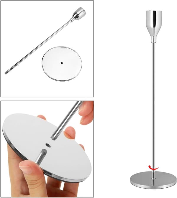 Sett med 3 lysestaker, lysestake, dekorativ metall-WELLNGS-FA6- Silver