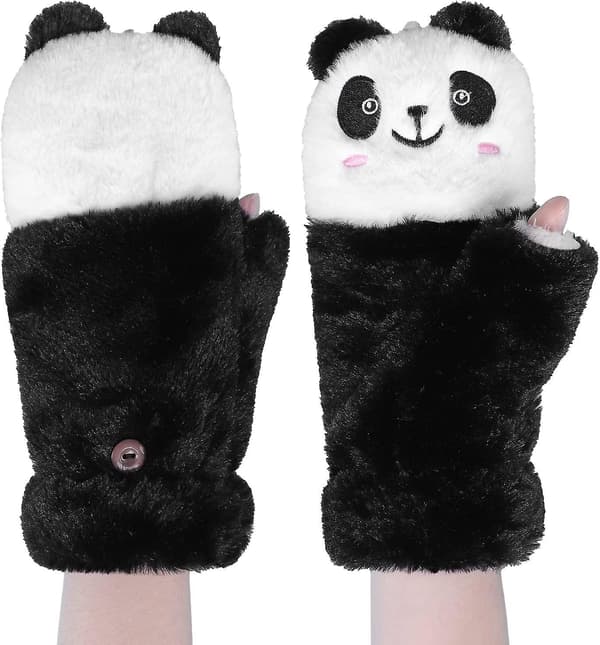 Jenter Gutter Panda Mønster Termiske Hansker Tykke Pelsete Vinterhansker Votter Gave-FA-