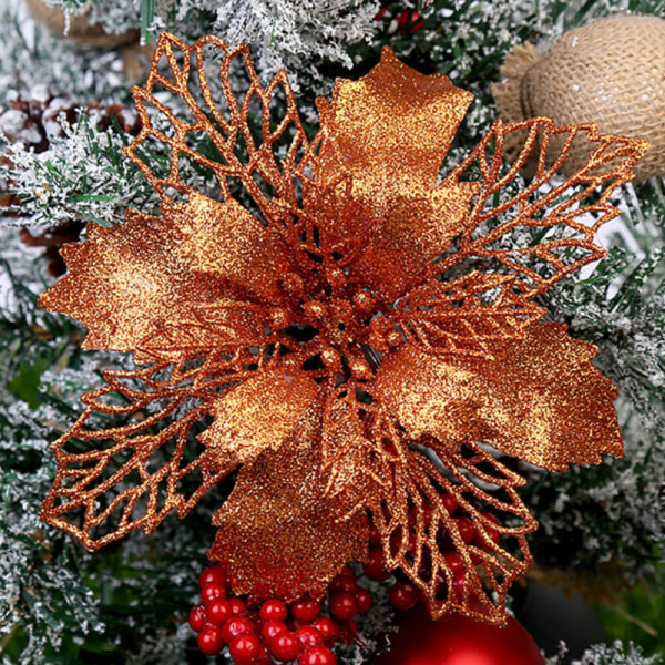 10 kpl keinotekoisia joulukukkia joulukuusen koristeita copper