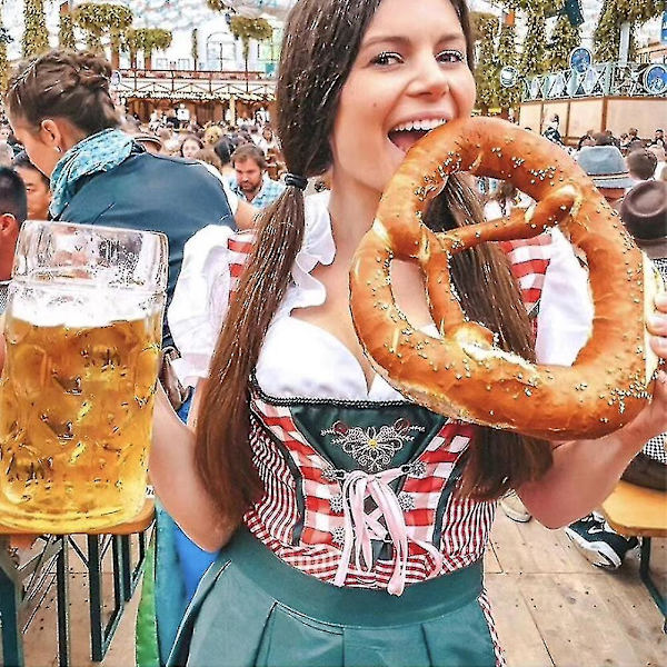 Tysk Oktoberfest-drakt for kvinner Voksen Dirndl Tradisjonell bayersk ølkarneval Fraulein Cosplay Red