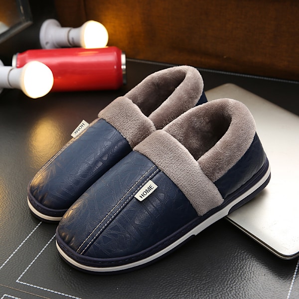 Herr Faux Fur Tofflor Varma Vandtætte Indendørs Flade Flip Flops Soveværelsessko Sort Størrelse 50-51 Marineblå2 Navy2 Navy2 36-37