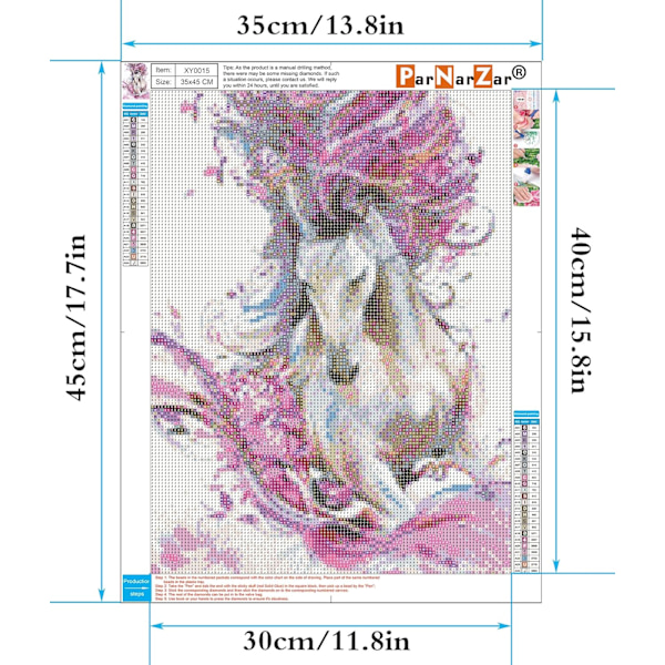 Diamantmaleri Full Round Kit, Rosa Hest 30 x 40cm