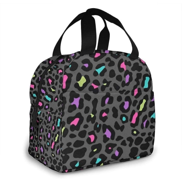 Isolert Neopren Lunsjveske for Gutter og Jenter, Rave Style Leopard Print Tote Håndveske Lunsjboks Matbeholder Kjøler Varmtaske for Skole Arbeid Kontor