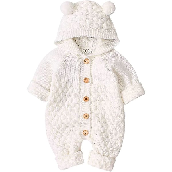 Nyfødt baby ørehette strikket sparkledress overall varmere snødrakt for gutter jenter 80cm 80 cm Beige 80 cm