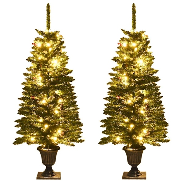 vidaXL Kunstige juletre 2 stk med krans, lyslenke og LED-lys Grön 5300