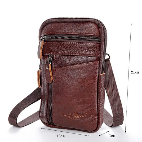 Miesten nahkainen vyölaukku puhelimelle, olkalaukku, vyölaukku, crossbody, vyötärö P - varastossa brown One-size