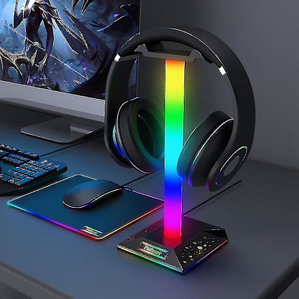 RGB Gaming Hodetelefonstativ USB-port Berøringskontrollstripe Lys Skrivebord Gaming Headset Holder Henger Enl