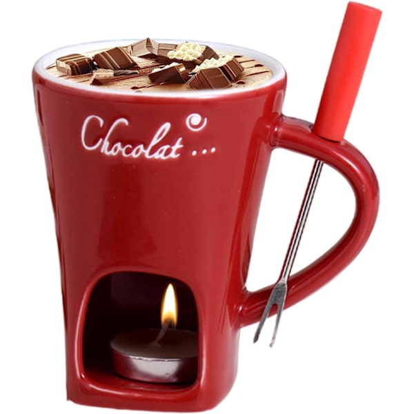 Värmeljus Fondue Set, Keramisk Smältgryta för Choklad och Dessert Röd