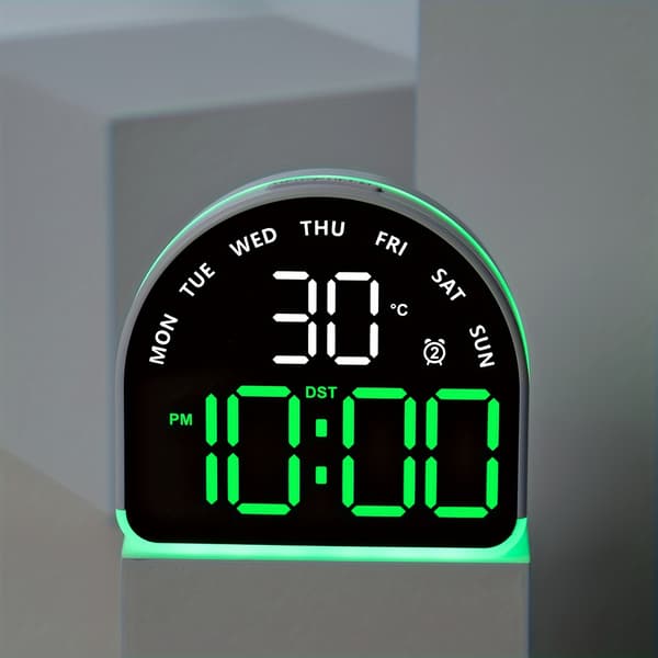 LED digital klocka med temperatur och dubbla larm, tyst, icke-tickande Black Shell Gre