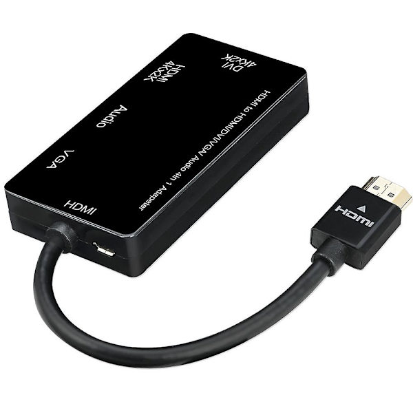 3-i-1 HDMI till VGA DVI HDMI med ljud 3,5 mm mikroadapterkabel Black