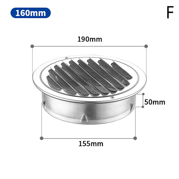 75MM 201 Ruostumattomasta Teräksestä Valmistettu Seinäventtiilin Riippari Ulkotiloihin Pyöreä 160mm
