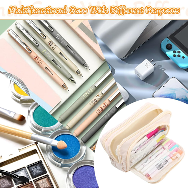 Aprikos Pennetui med Lommer Stor Pennetui Multifunktionel Pennetui Preppy Pennetui Papirvarer Organizer Æstetiske Makeuptasker Cream
