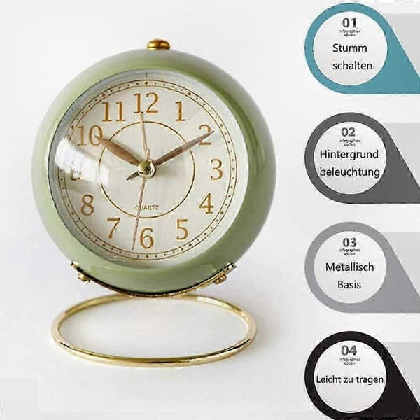 Compact Silent Alarm Clock, Traditional Analog Quartz Table Clock with Loud Alarm and Backlight-FA-