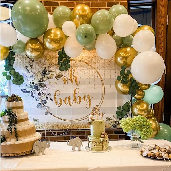 60 st Retro Ballonger Grön Vit Guld Konfetti Latex Ballonger, G
