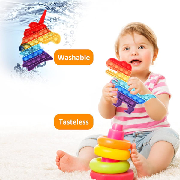 2-pack sensoriska pop-it-poppets fidgetleksaker - enhörning och dinosaurie