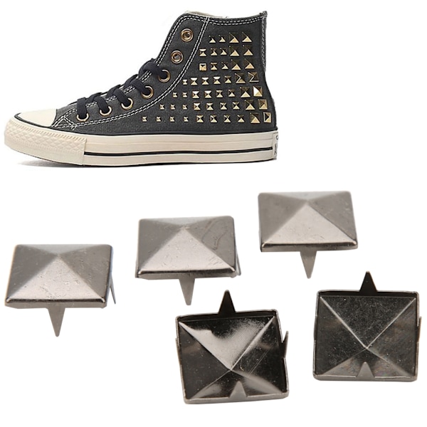 100 st Kvadratiska Pyramidpunknitar 4 Klor Metallnitar för Armband Kläder Skor Handväska Svart 10 mm
