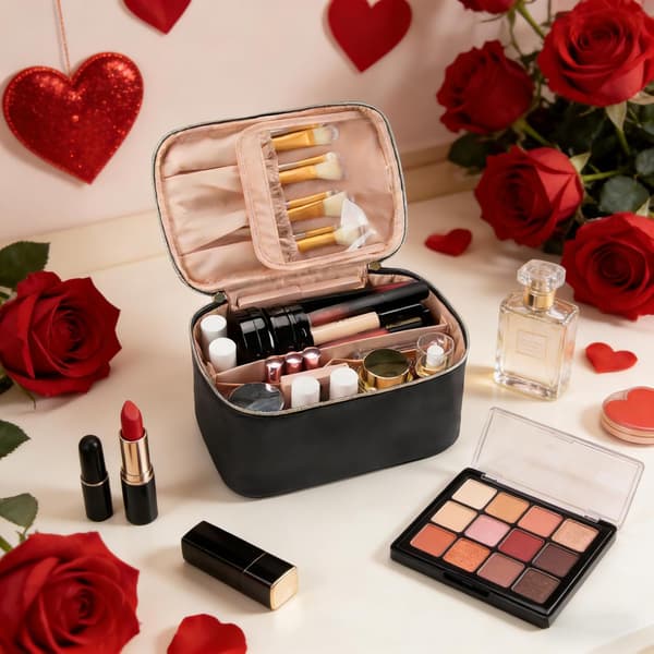 Rejse makeuptaske, bærbar makeuptaske med makeupbørste-organizer, makeupskrin med stor kapacitet, et must-have til kvinders rejser.-FA-