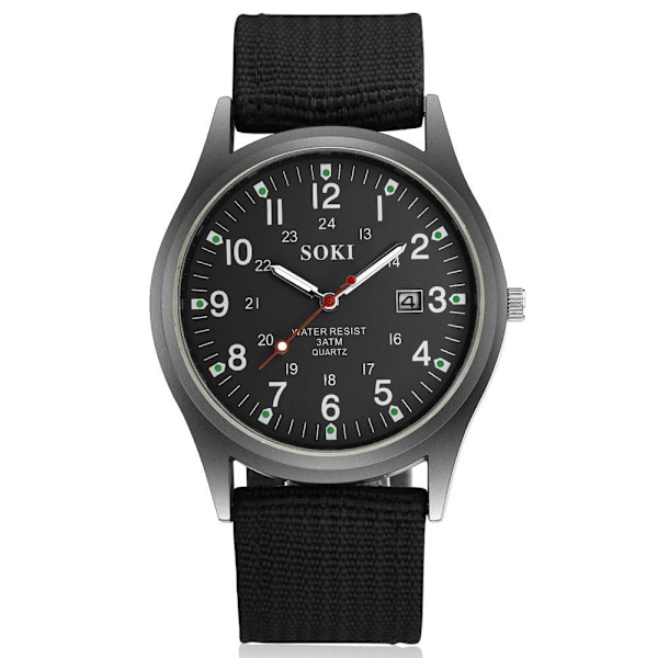 Mote Herreklokker Lysende Visere Klokke Luksus Militær Sport Dato Kvarts Armbåndsur Herre Casual Nylon klokke masculino black silver