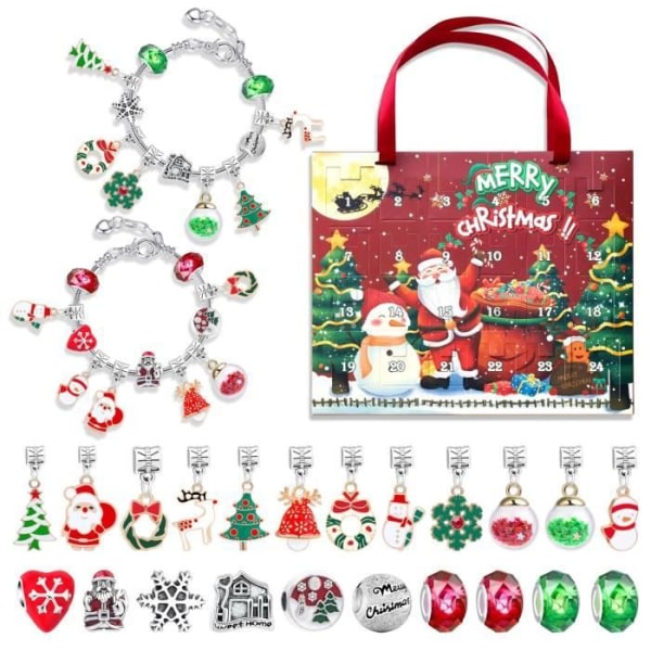 Adventskalender 2023 Barn Jente DIY Julekalender Charms Armbåndssett 22 Charms og 2 Armbånd Julegave