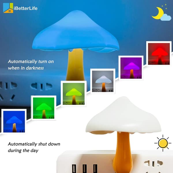 Soppsensor LED nattlys plug-in 7 fargeskiftende magisk sopplampe-FA-