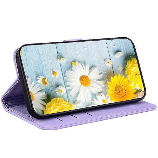 Fodral till Oppo Reno 10 5g Präglad Lily Flip Wallet Premium Pu-fodral med korthållare Kompatibel med Oppo Reno 10 5g_ggod Purple