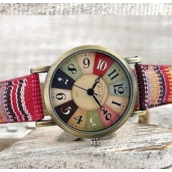 Boho Hippie Klocka Regnbåge Vävd Rem Klockarmband Armbandsur Light Red