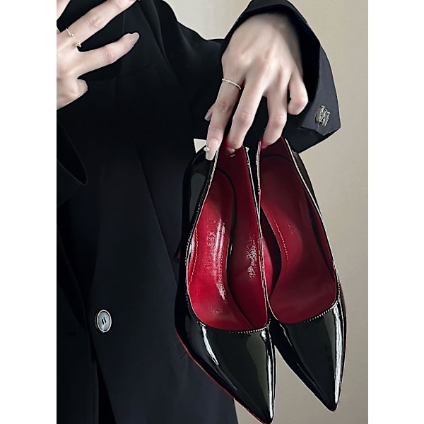 Dam Röda Sole Pumps Ny Sexig Botten Spetsig Tå Svart Tunna Högklackade Skor 8 cm 10 cm Grunt Sexig Bröllopssko 10cm 10cm 39