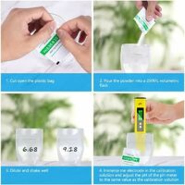 15 stk. bufferpulver til pH-meter, pH 4,01/6,86/9,18 pH-testmålingskalibreringsopløsning, pH-bufferpulvermålingsbufferopløsning,