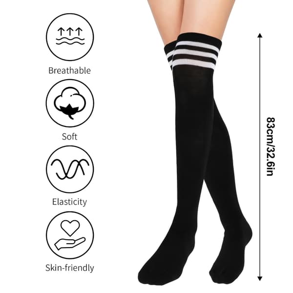 Par stribede knæstrømper, bomuldsstribede leggings afslappede støvlestrømper til cosplay afslappet brug, (1 par sort, 1 par hvid)-FA-