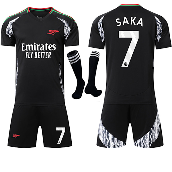 2024-2025 Arsenal borta barn vuxen svart fotbollströja kit med strumpor No.7 SAKA