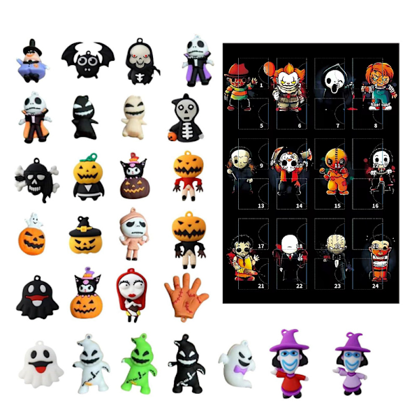 Julegavehit 2023 Halloween-adventskalender med 24 pynt til nedtælling - blindbokslegetøj Halloween Blind Box A (160G)