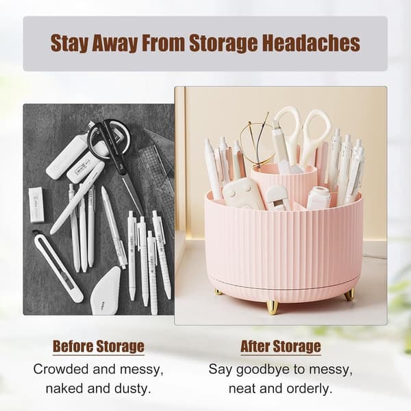 5-Compartment Desktop Organizer - 360 Degree Rotating Pen Holder - (Pink)-FA-