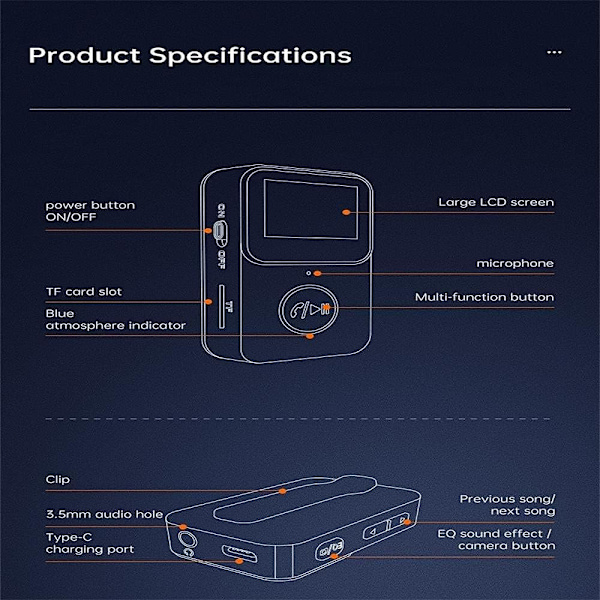 MP3-afspiller med Bluetooth 5.0 musikspiller
